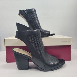 Naturalizer Yanni Women's Black Leather Open-Toe Heeled Sandals US Size 5M